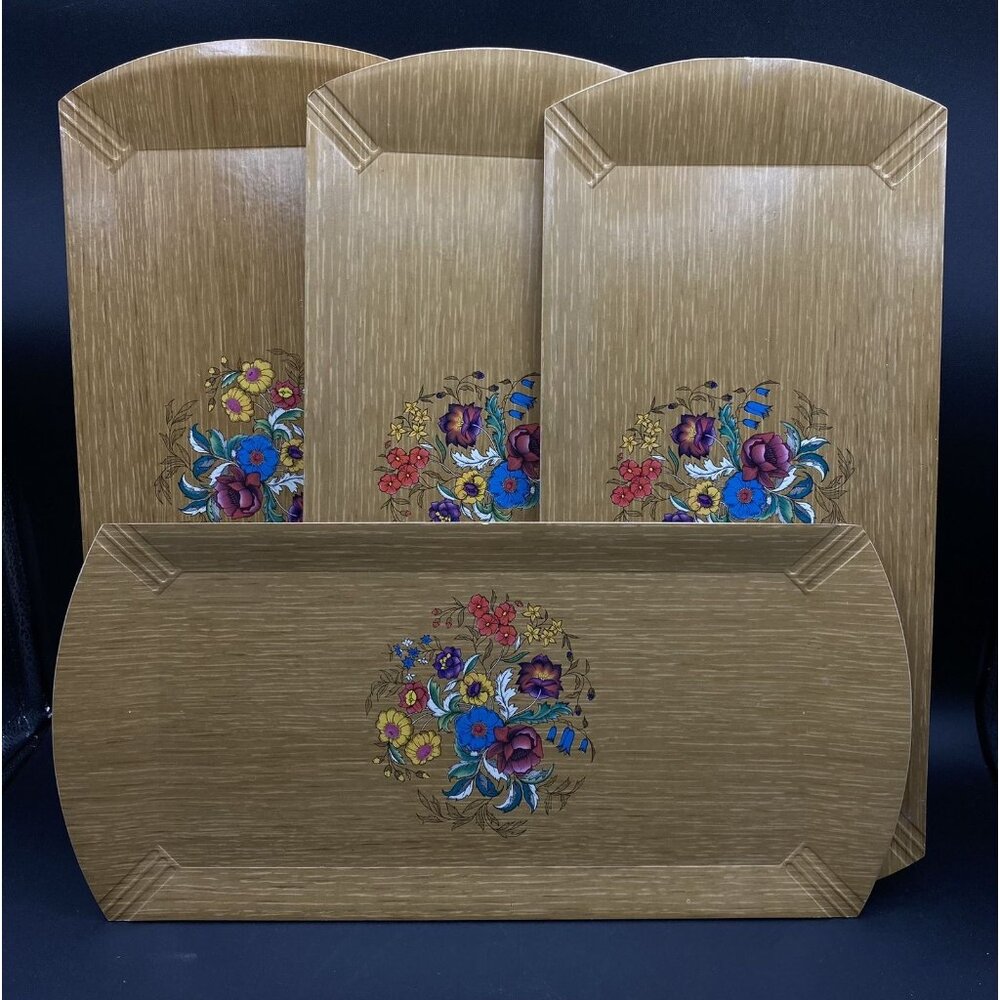MCM Set of 4 HASKO Ornamental Floral TV Lap Trays USA 16” X 7.75”